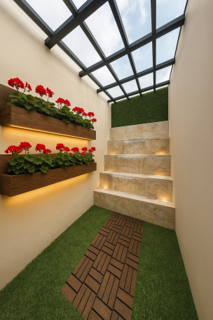 طراحی پاسیو و حیاط خلوت کوچک داخل ساختمان طراحی و اجرا حیاط خلوت و پاسیو در فضاهای اداری