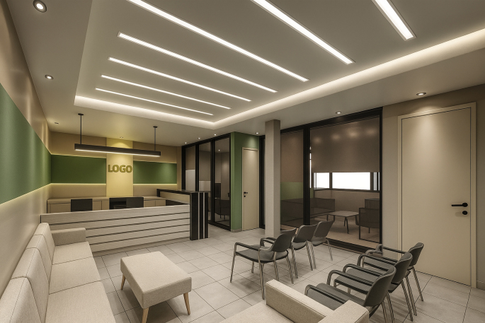 طراحی داخلی مدرن واحد اداری با نورپردازی خطی طراحی داخلی مدرن دفتر اداری در تهران با نورپردازی خطی و سبک مینیمال