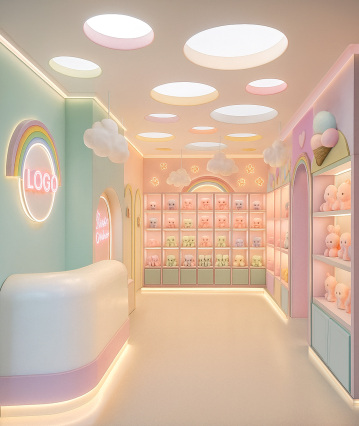 طراحی مغازه اسباب بازی فروشی و اکسسوری کودک مینیمال و پینترستی با رنگ های پاستیلی در شهر یزد طراحی مینیمال و پینترستی با رنگ های پاستیلی فروشگاه اکسسوری کودکان